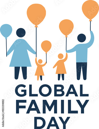 Stylized family holding balloons celebrating global family day