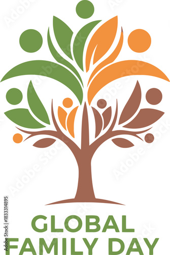 Global family day tree icon: unity, community, togetherness, care