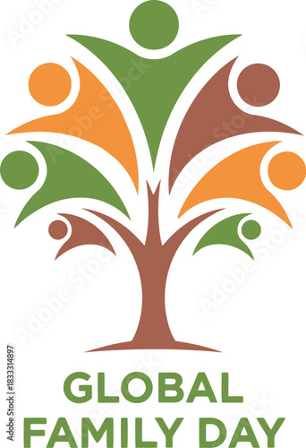 Global family day tree logo for diverse people and global unity