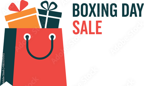 Boxing day sale with shopping bag and gift boxes illustration