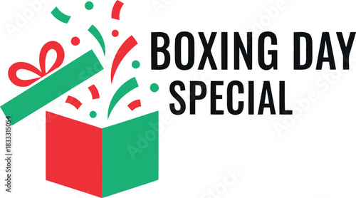 Boxing day special sale offer with exploding gift box graphic