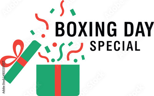 Boxing day special offer with gift box and confetti design.