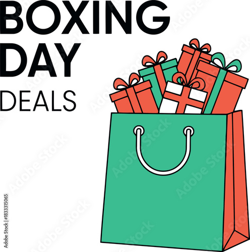 Boxing day deals illustration with full shopping bag and gifts