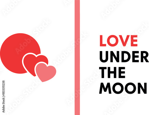 Love under the moon graphic with red circle and hearts vector