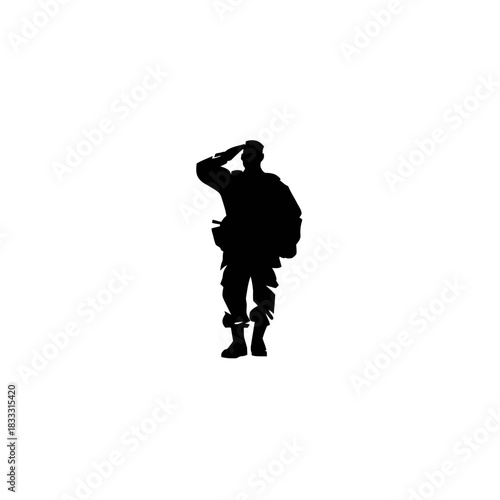 Silhouette of a soldier saluting on white background symbolizing dedication