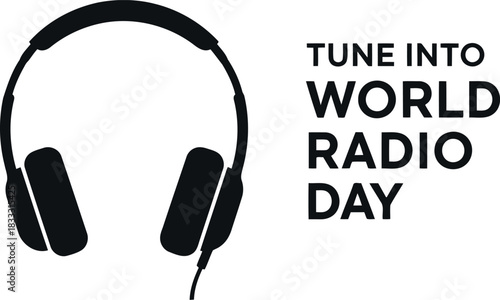 World radio day vector with headphones and message illustration