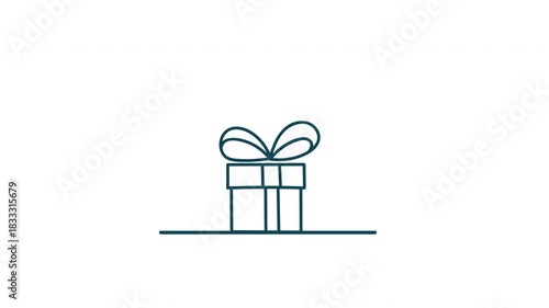 Gift box with a ribbon pops up animation. Holiday gift, present bounce. Flat style. Festive decoration.