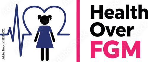 Girl's health over fgm icon with heartbeat and female symbol