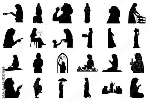 Islamic Women's Daily Life and Devotion Silhouettes