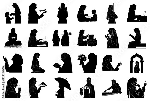 Muslim Women and Children in Various Daily and Religious Scenes