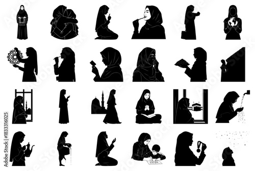 Islamic Women's Devotion, Family, and Global Connection Silhouettes