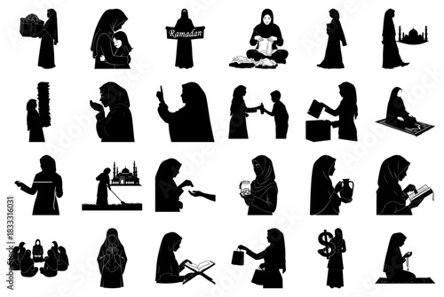 Muslim Women and Family Ramadan and Daily Life Silhouettes