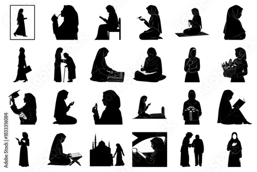 Silhouettes of Muslim Women in Diverse Everyday Actions