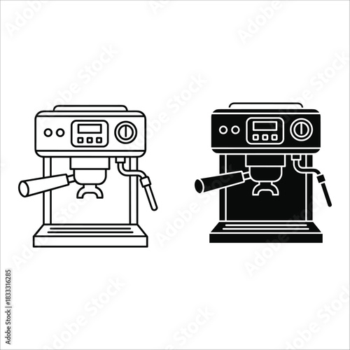 Espresso machine icon outline and solid fill on white background Keywords: espresso machine