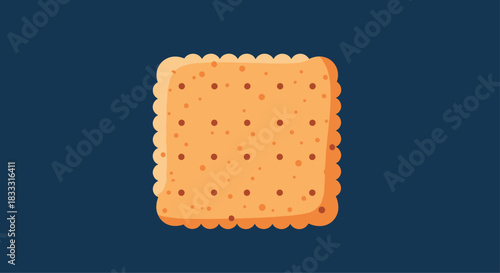 Simple cartoon illustration of a single square cracker with scalloped edges and dotted holes, shown against a solid dark blue background.