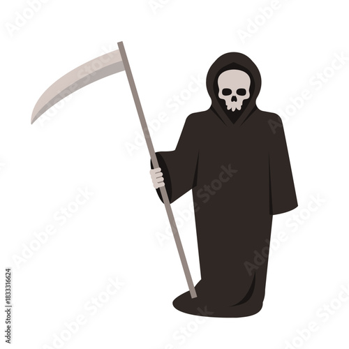 Grim reaper with scythe isolated on white background. Vector stock