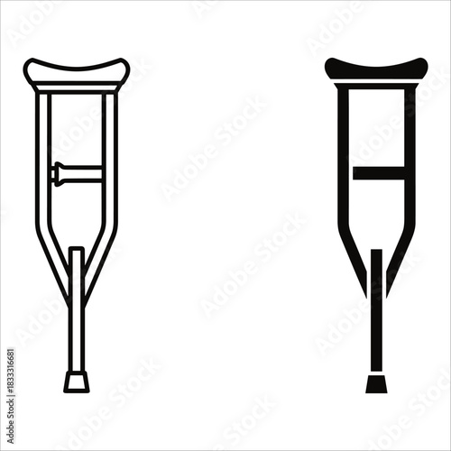 Crutch icon outline and solid fill medical support