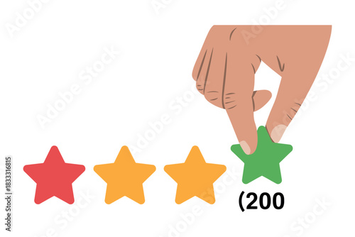 Hand placing a green star next to three other colored stars icon
