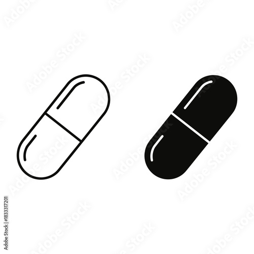 Medical Capsule Icon Line Art and Silhouette pill medicine