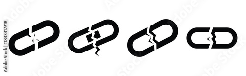 Set of vector broken link  icon in silhouettes. Vector illustration icon set