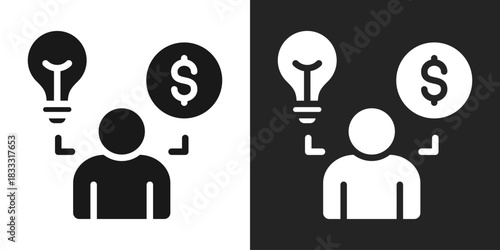 Entrepreneurship Icon In Black And White Glyph Style