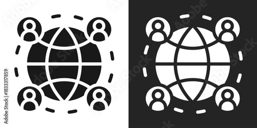 Business Network Icon In Black And White Glyph Style