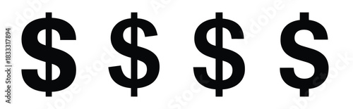 Set of vector dollar sign  icon in silhouettes. Vector illustration icon set