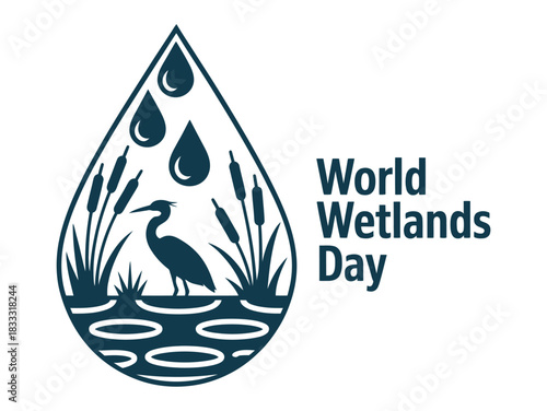 A water drop containing a heron cattails and water for world wetlands day image