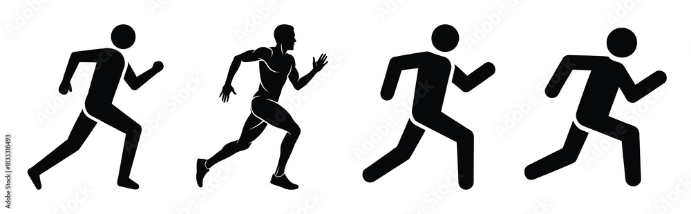 Obraz premium Set of vector running person icon in silhouettes. Vector illustration icon set