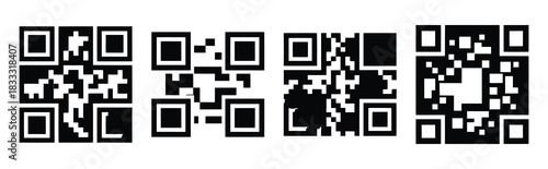 Set of vector qr code  icon in silhouettes. Vector illustration icon set