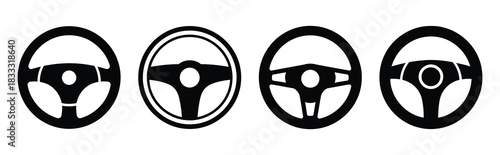 Set of vector steering wheel  icon in silhouettes. Vector illustration icon set