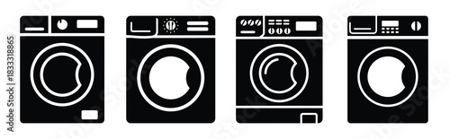 Set of vector washing machine  icon in silhouettes. Vector illustration icon set