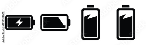 Set of vector battery  icon in silhouettes. Vector illustration icon set
