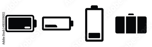 Set of vector battery low  icon in silhouettes. Vector illustration icon set