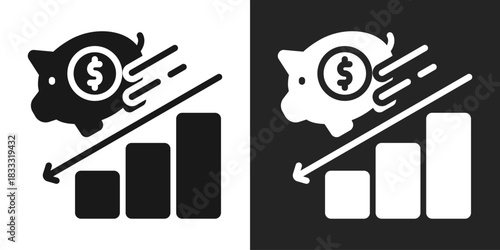 Budget Deficit Icon In Black And White Glyph Style