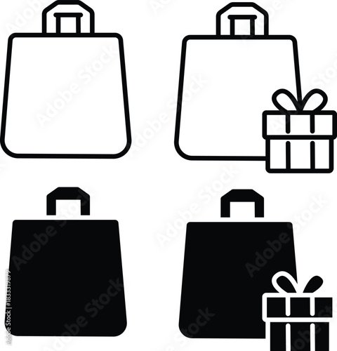 Modern Shopping Bag and Gift Box Icons for Retail Branding Vector Silhouette and Pictogram..eps