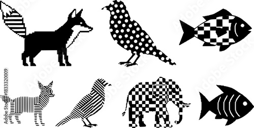 Stylized animal silhouettes in diverse artistic styles