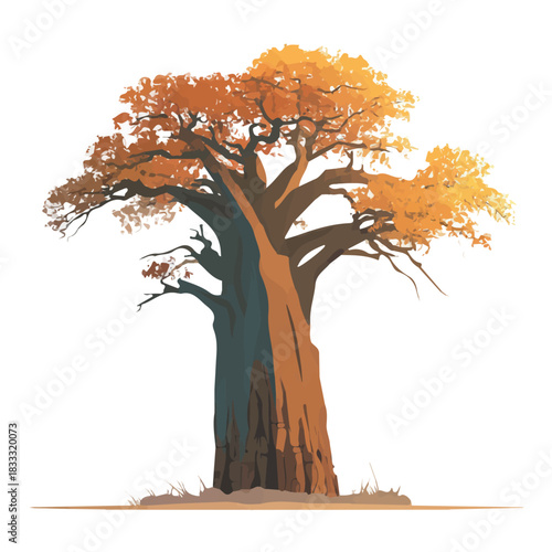 Simple flat 2D vector graphic of Baobab Tree, modern icon look, displayed on a pure white background.