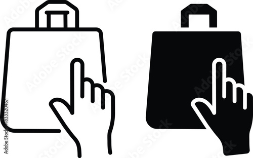 Online ECommerce Click Order Shopping Bag Hand Cursor Icon Vector Silhouette and Pictogram..eps