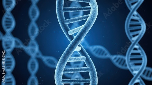 Abstract blue glowing dna double helix strands representing genetic code and molecular biology science