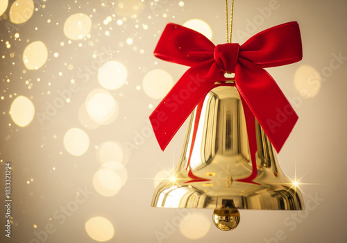 golden christmas bells background with bokeh effect