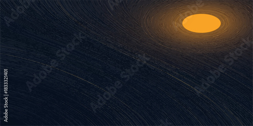 Solar Pulse in Curved Silence: A radiant star bends space around it, traced by concentric arcs in a cosmic ballet of gravity, motion, and celestial geometry.