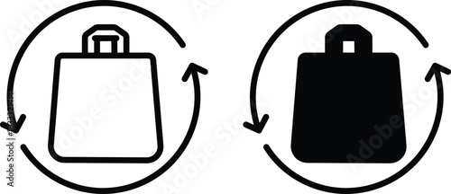 Shopping Bag Surrounded By Circular Arrow Return Or Exchange Vector Silhouette and Pictogram..eps