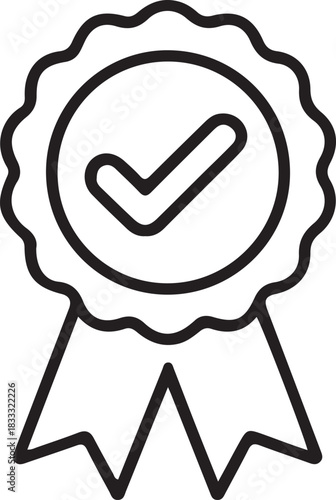 Line icon of a certified approval seal with a checkmark representing quality guarantee verified standard. Verified Guarantee Badge and Checkmark Icon. social media verified badge vector sign.