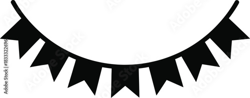 A simple black and white illustration of a party bunting decoration