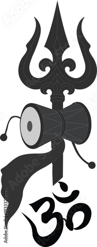 Lord shiva s trishul damru and om symbol illustration