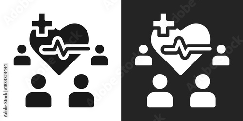 Health Insurance Icon In Black And White Glyph Style