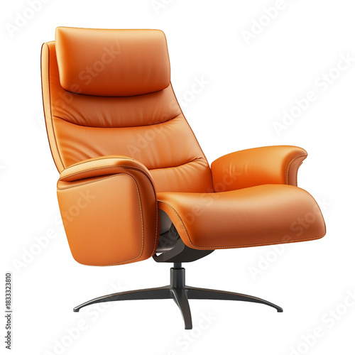 Gemütlicher lederner Liegesessel, Loungesessel, freigestellt vor transparentem Hintergrund, Generative AI