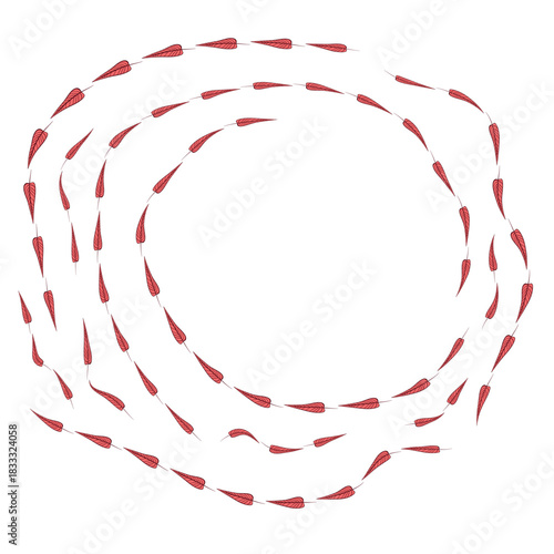 Hand drawn plants, dividers, wreaths, border frames. Circle floral frame with leaves on white background. Vector hand drawn illustration for wallpaper, posters, card. Copy space. Doodle style.