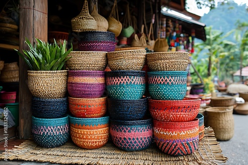Beautifully woven baskets with intricate patterns high resolution picture